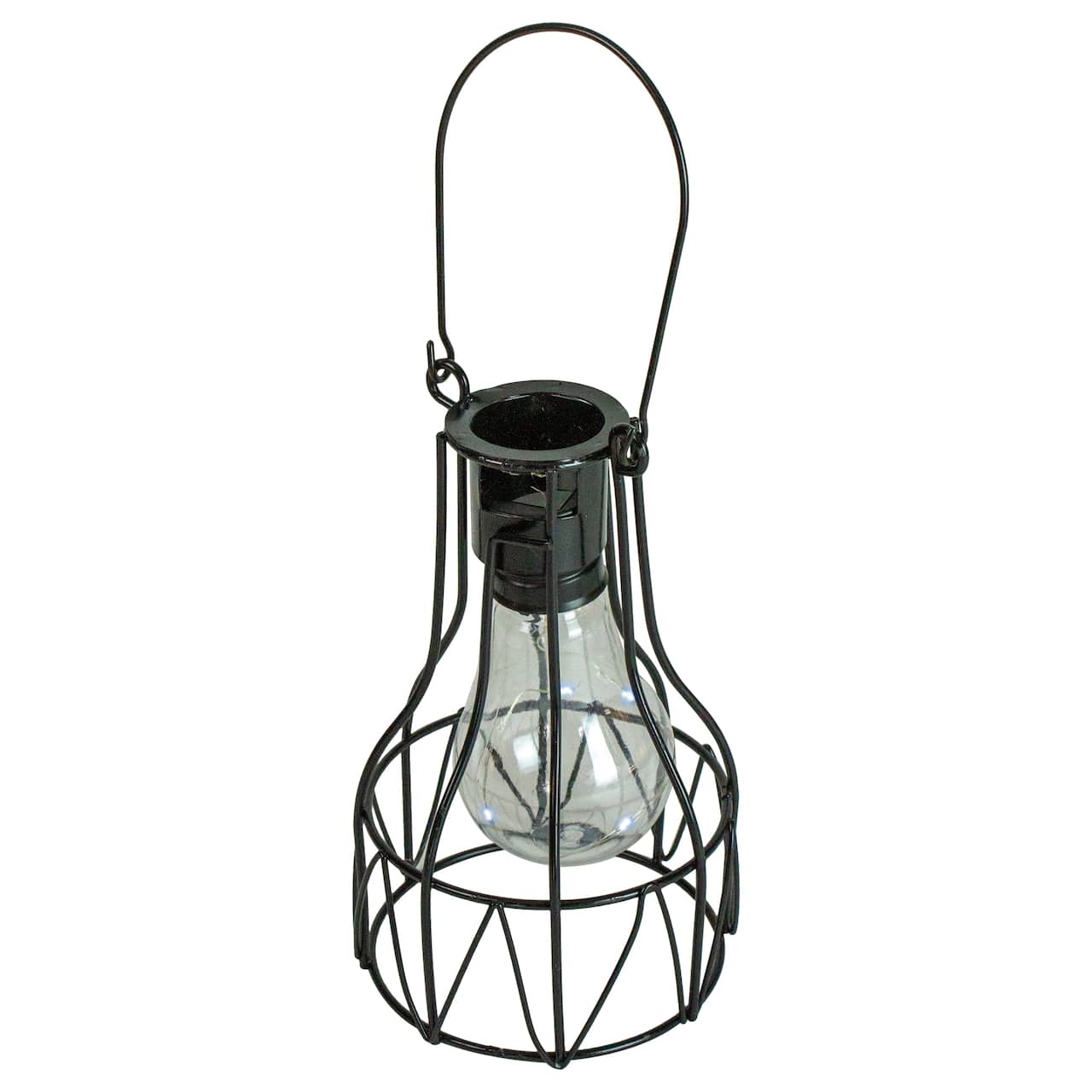 6.5" Black Geometric Edison Outdoor Hanging Solar Lantern with Handle